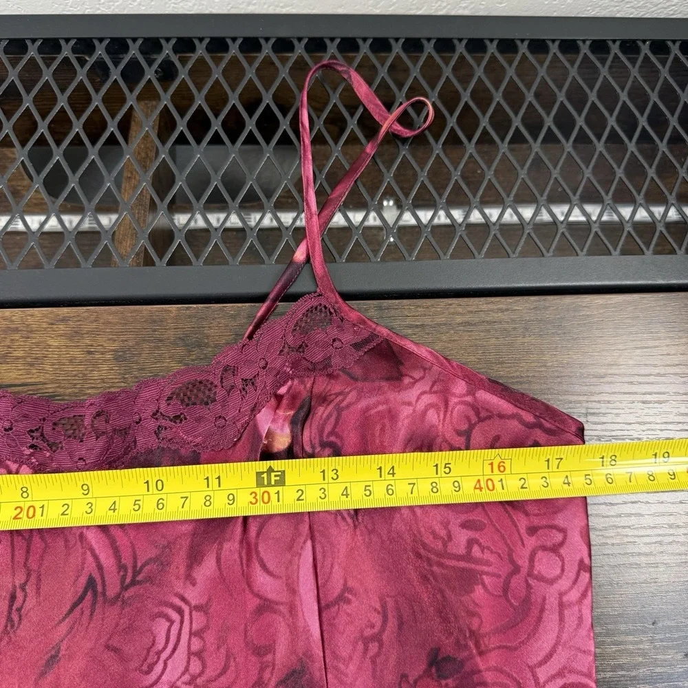 VTG Expressions Floral Satin Camisole Top Lace Trim Y2K Lingerie Pink M Slip - Picture 11 of 13